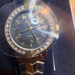 Vintage Two Tone Black Dial with Rhinestone Face Watch